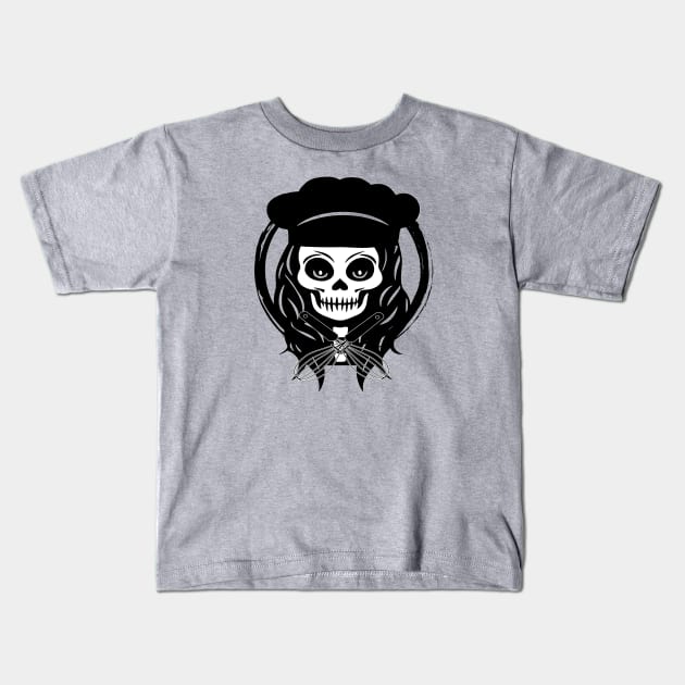 Female Cook Skull and Whisk Black Logo Kids T-Shirt by Nuletto